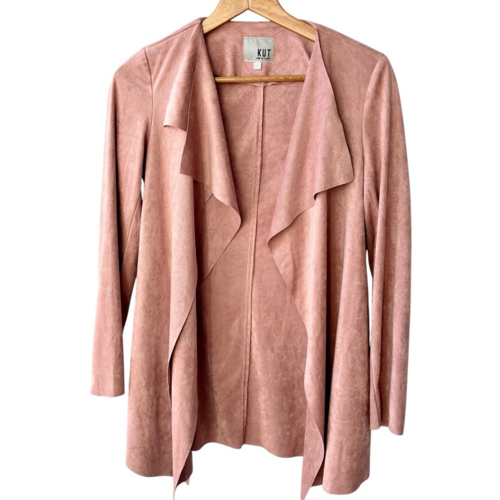 KUT From The Kloth Faux Suede Draped Waterfall Cardigan Dusty Rose Pink Soft XS - Picture 6 of 12